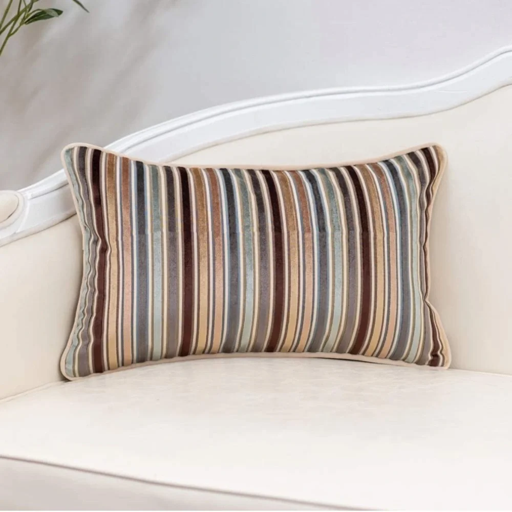 Luxury Home | Elegant Soft Velvet Brown & Grey Ombre Striped Lumbar Pillow Cover